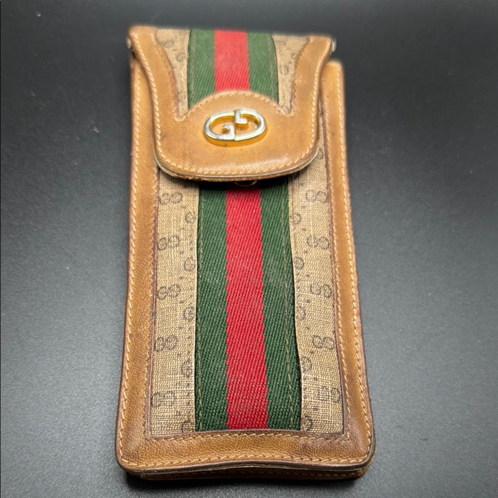Vintage Gucci Brown and Green Eyeglass Case 1970s